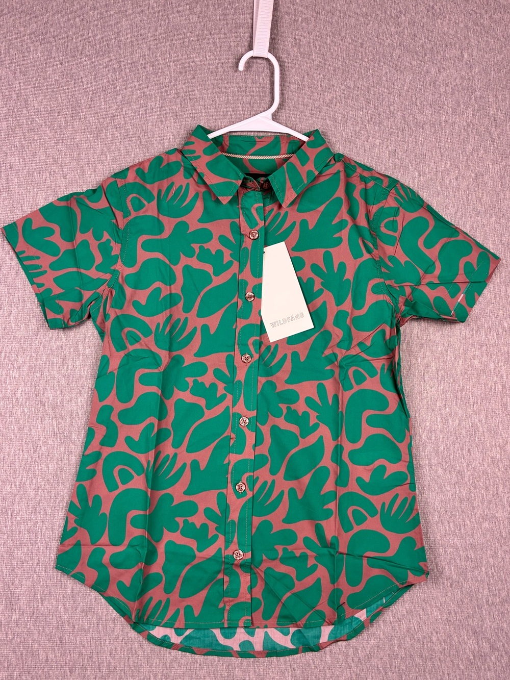 The Essential Button Up by Wildfang Green & Brown Abstract NWT